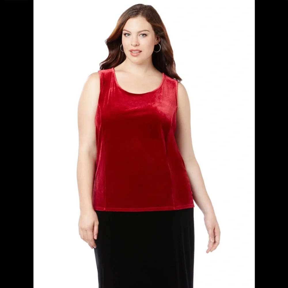 Catherine’s Plus Size Black Label Sleeveless Dress Top Red Velvet Like 4X